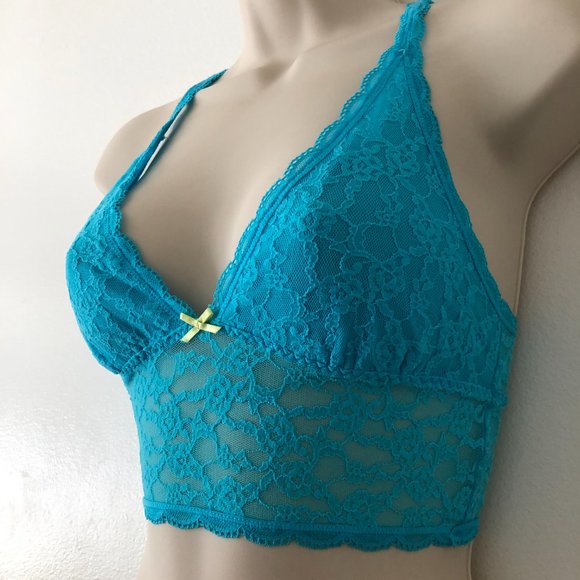 NWOT Victoria's Secret Long Line Lace Bralette in Aqua Blue Size S - Picture 2 of 8